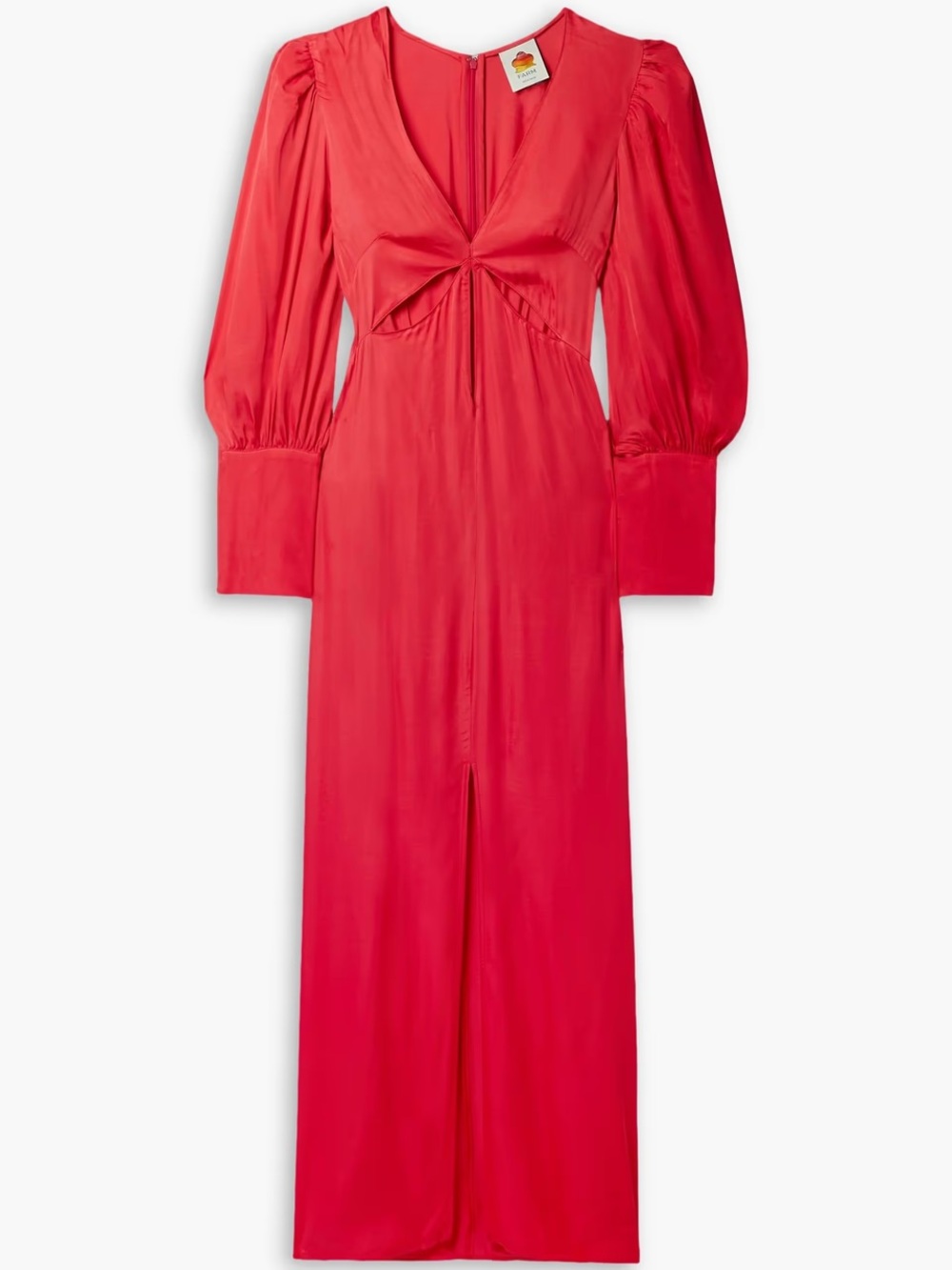 NWT FARM RIO Lenzing Ecovero Cut Out Red Sateen Long Sleeve Maxi Dress - Picture 2 of 12